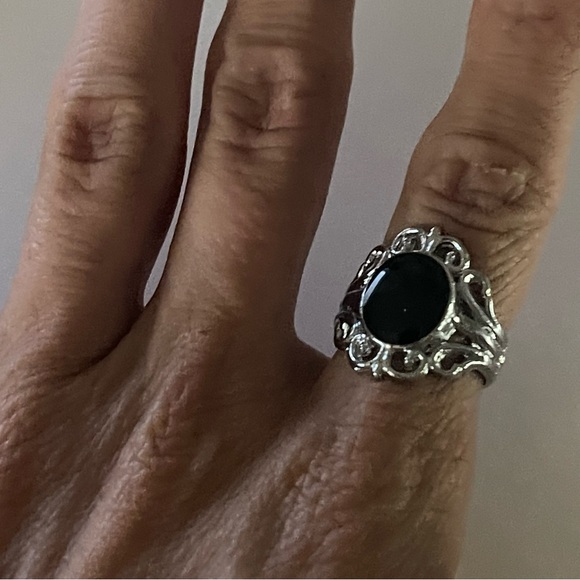 New Sterling Silver Floral Black Shiny Filigree Boho Handmade Statement Ring - Picture 4 of 9